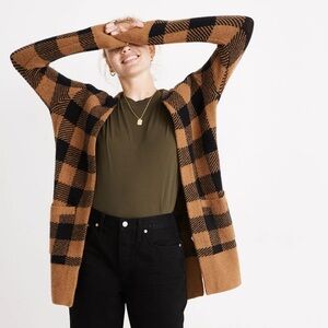 Madewell Brown & Black Buffalo Check Kent Cardigan Sweater in Coziest Yarn